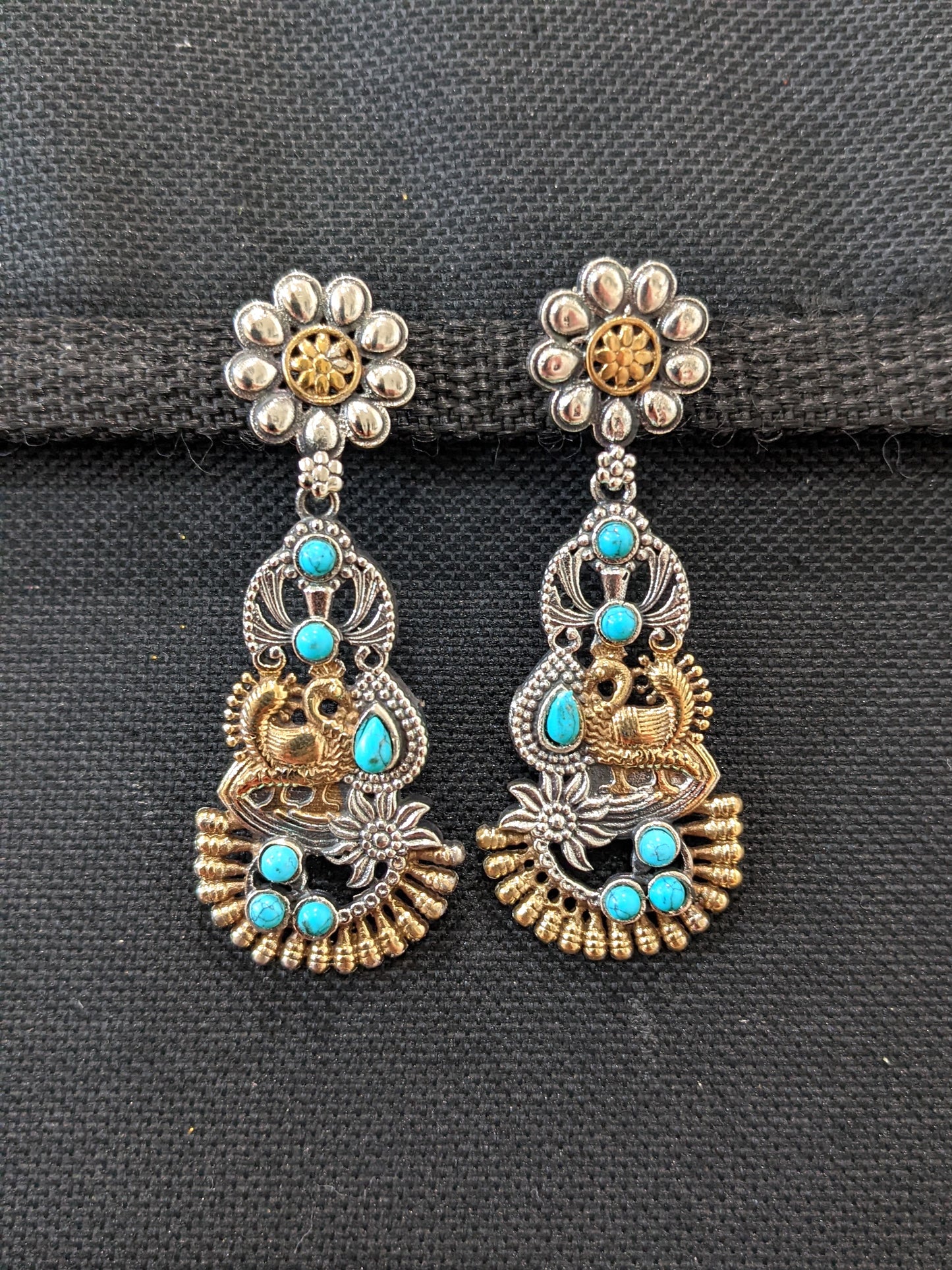 Dual Tone German Silver Peacock Earrings