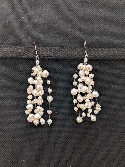 Natural Pearl multiple line hook drop earrings