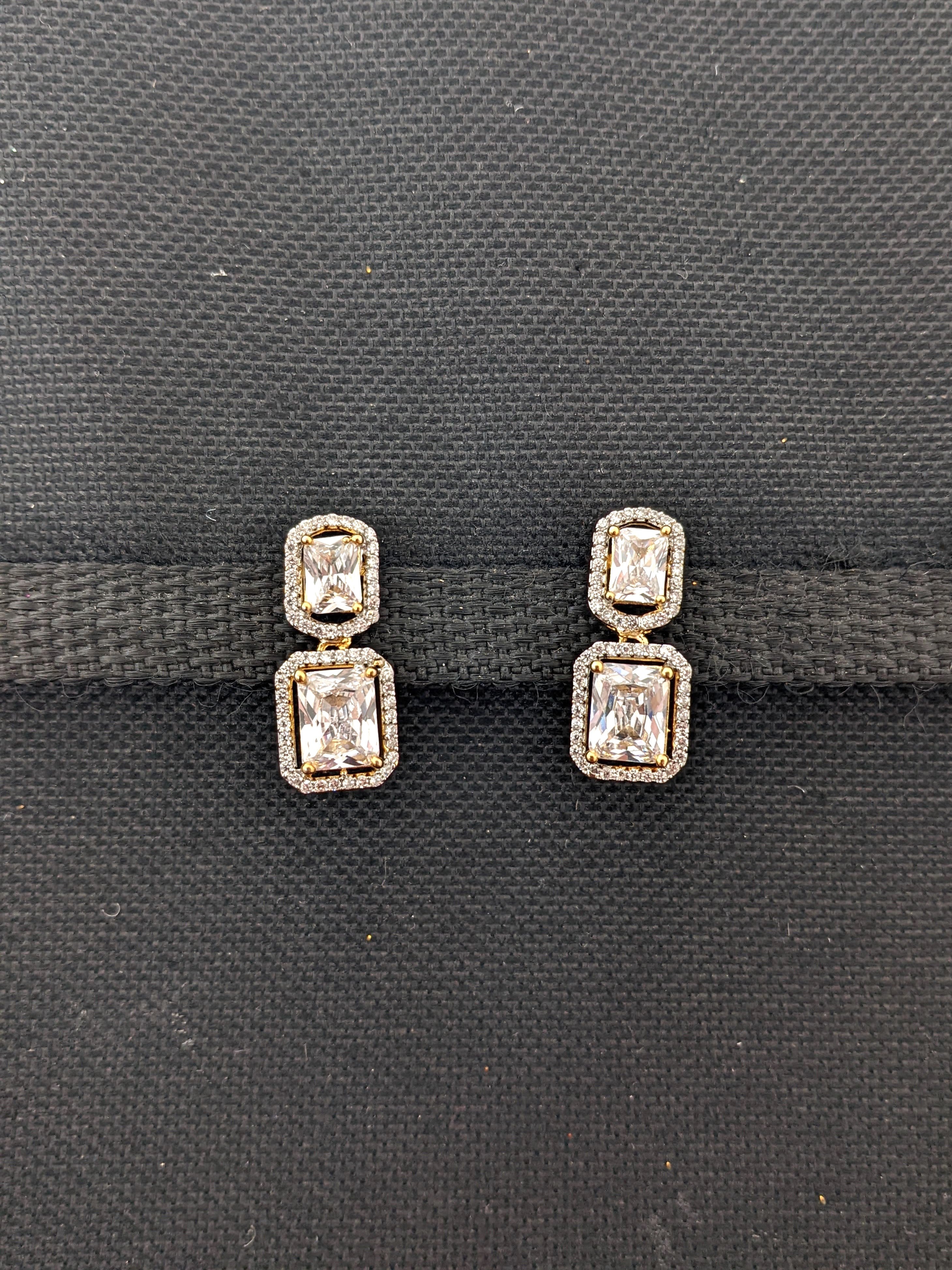 14 Karat Gold Plated Baguette and Square CZ Stud Earrings