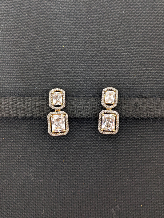 Rectangle design dual tone gold plated CZ Earrings