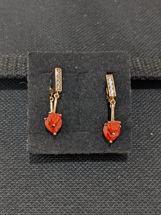 Dual heart dangle CZ stone ring style drop earrings