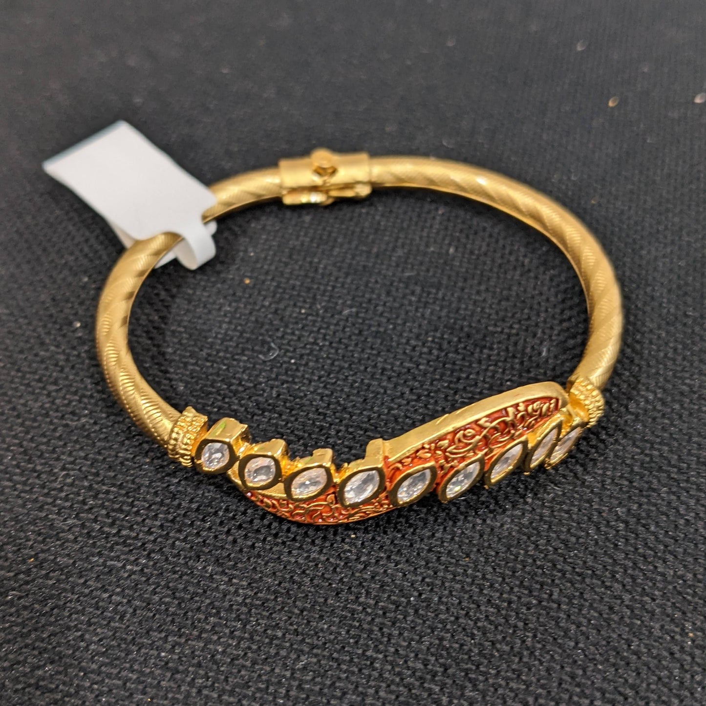 S Swirl design uncut kundan stone openable bangle bracelet