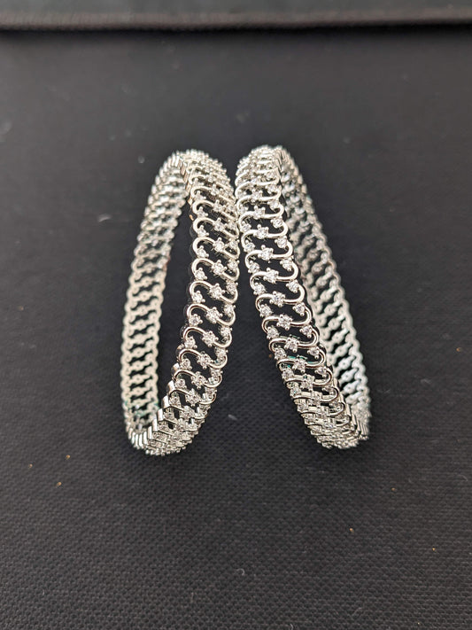 S shape Silver Rhodium plated CZ bangles