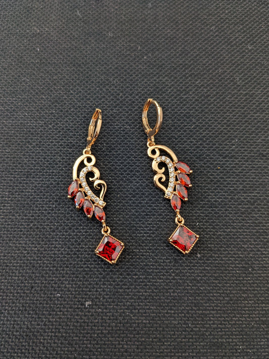 Wavy design CZ stone ring style drop earrings