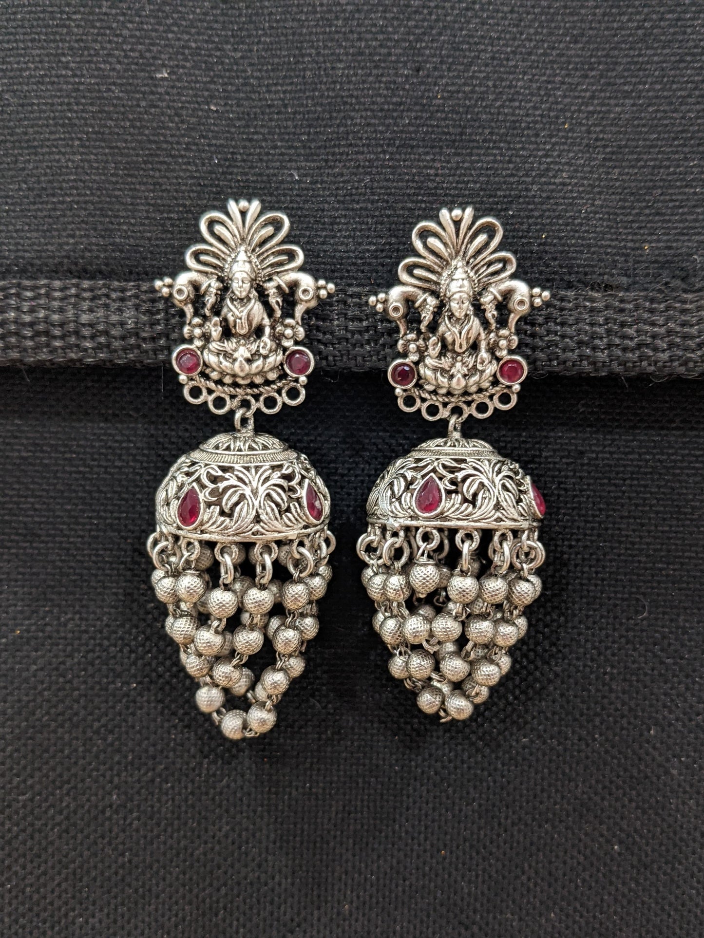 Lakshmi ji Stud Silver Rhodium Jhumka earrings