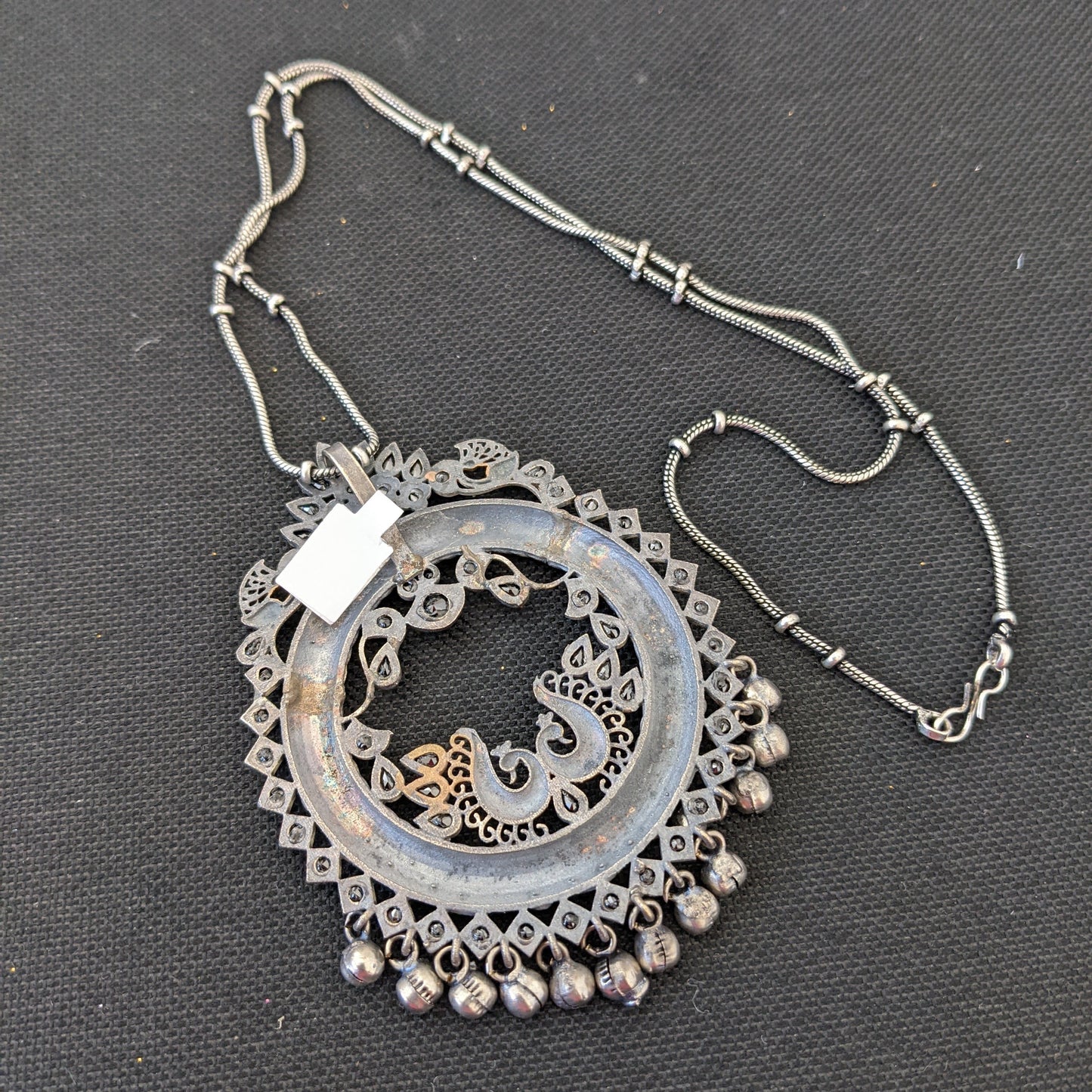 2 tone German silver Kemp stone Peacock Pendant Chain Necklace