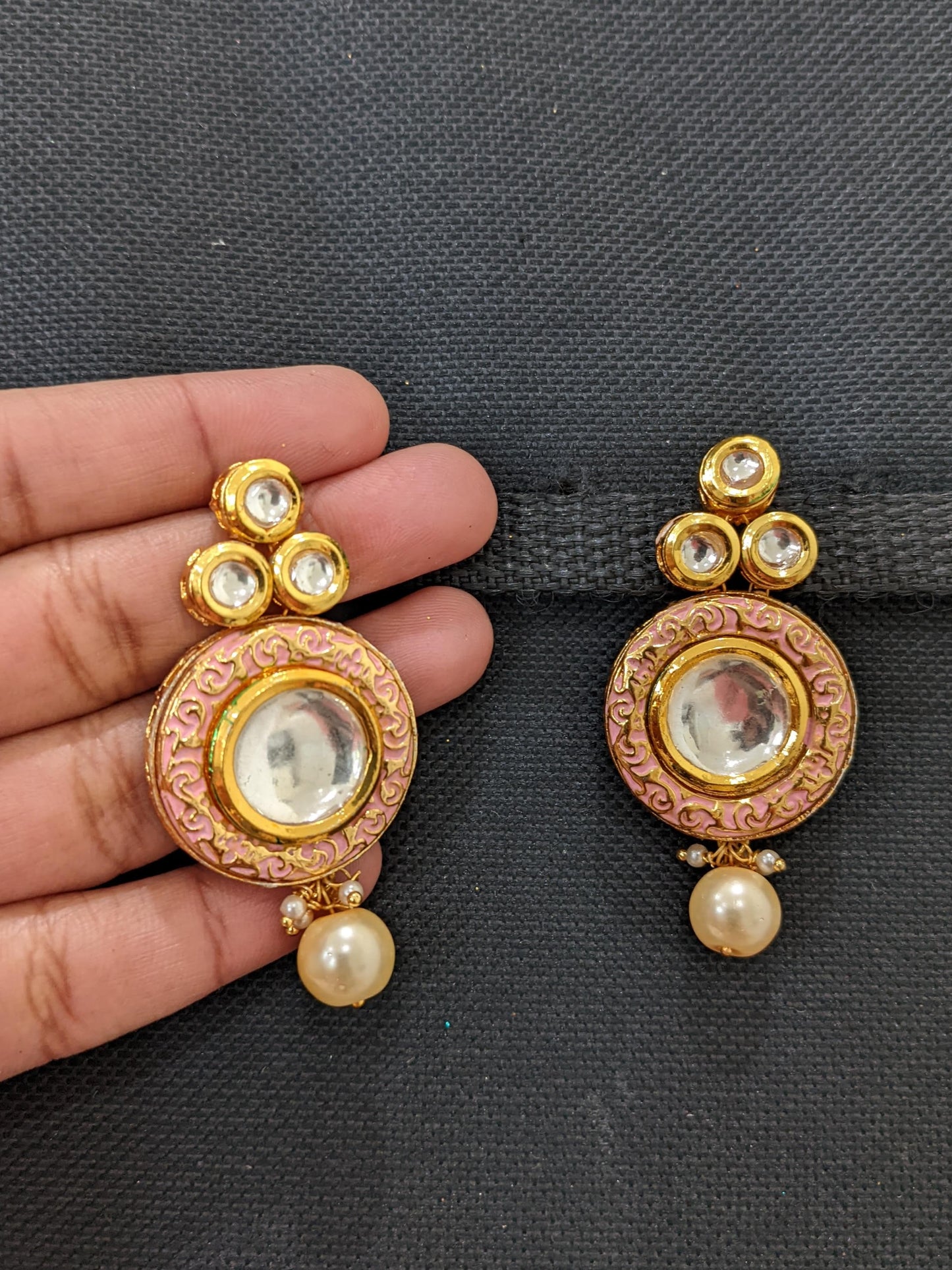 Kundan bold round design back meenakari work gold imitation earring