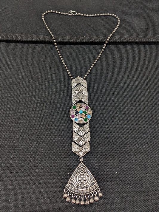 Unique Long Pendant Chain Antique Silver Necklace