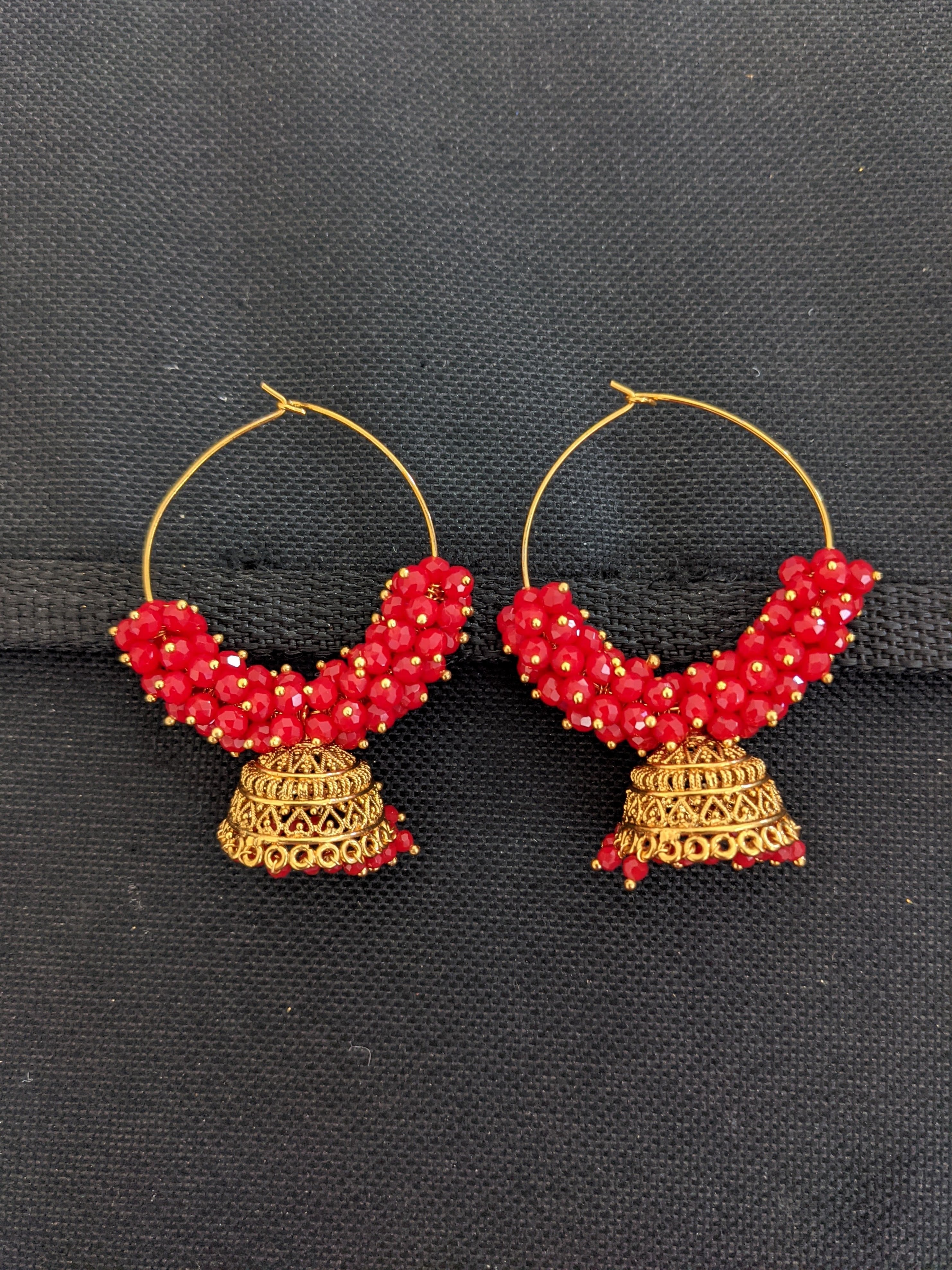 Red Enamelled & Kundan Studded Contemporary Jhumkas Earrings –  shopnccollection