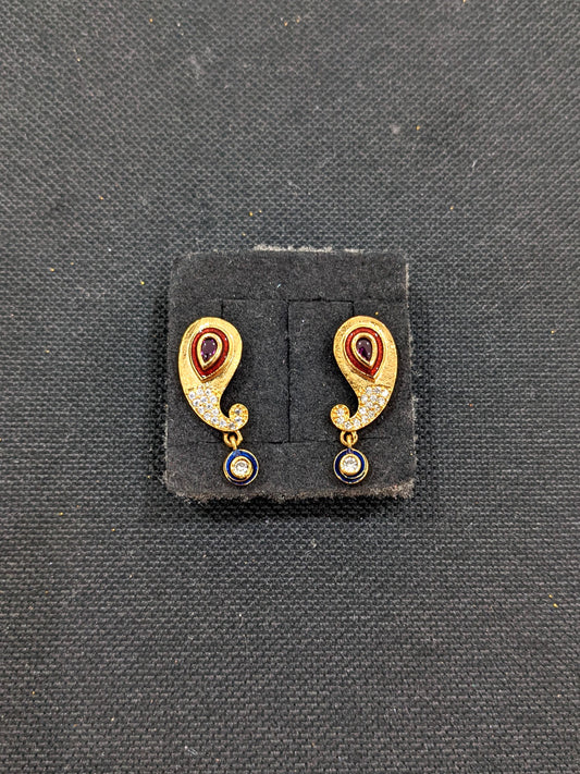 Mango design Meenakari work one gram gold CZ Stud Earrings