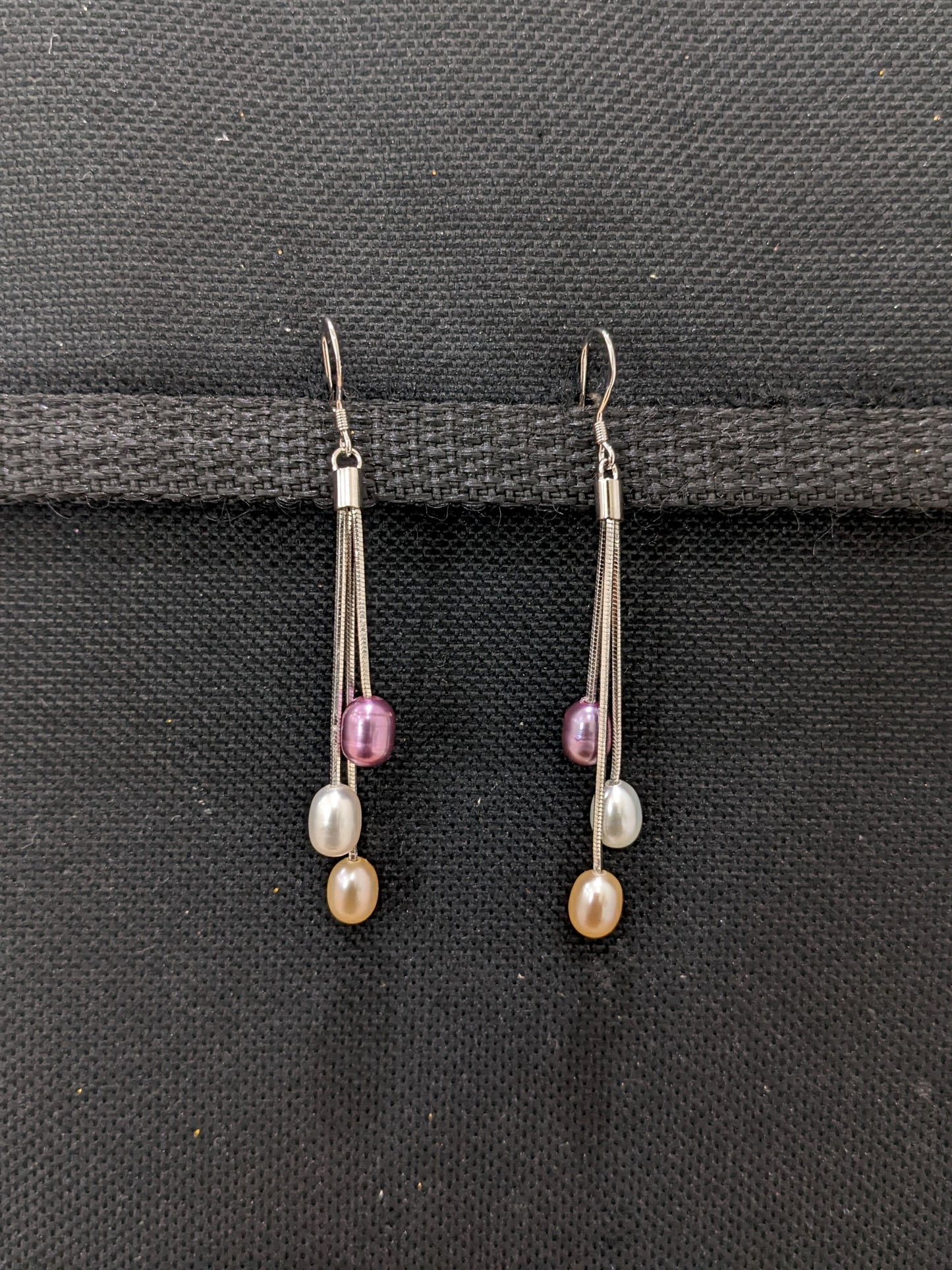 Natural Pearl triple line hook drop earrings