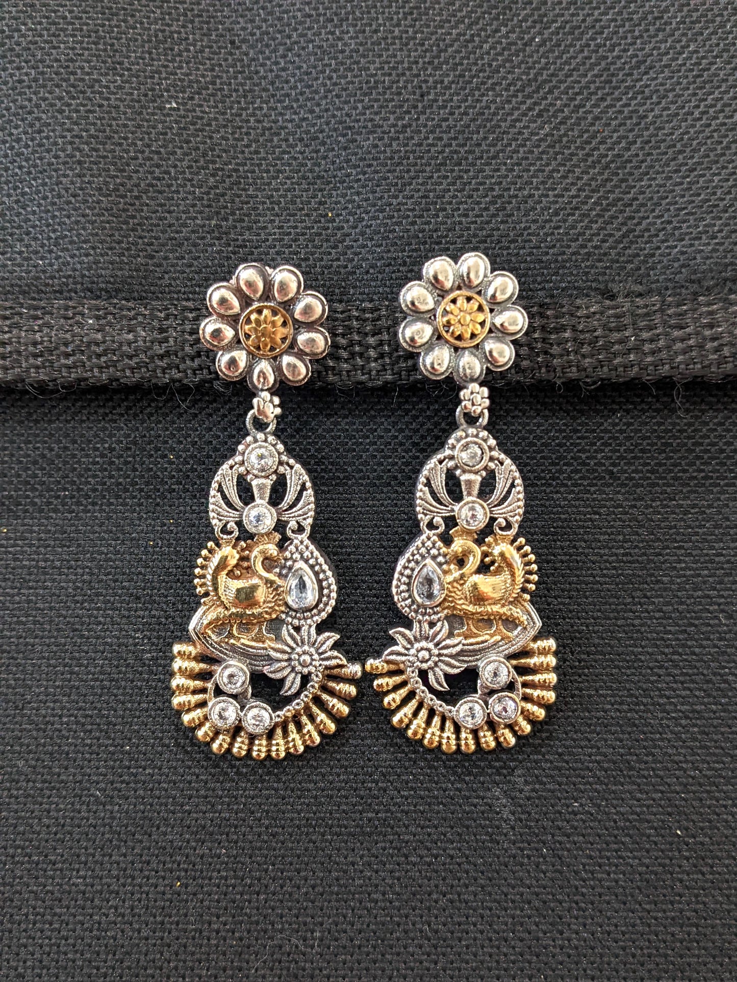 Dual Tone German Silver Peacock Earrings