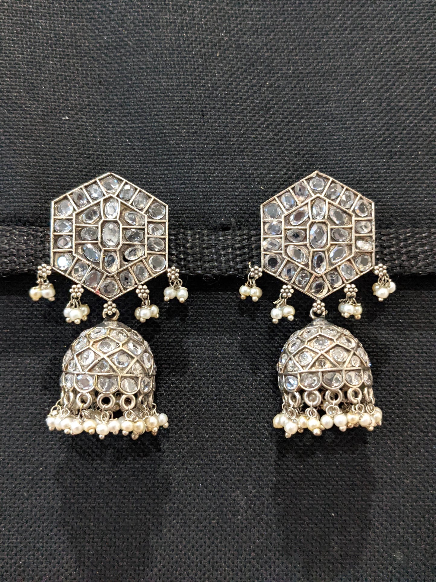 German Silver Rhombus Stud Jhumka Earrings