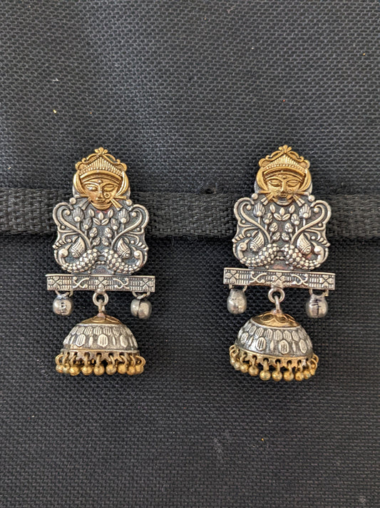 Goddess Durga Dual tone oxidized jhumka Earrings - Simpliful