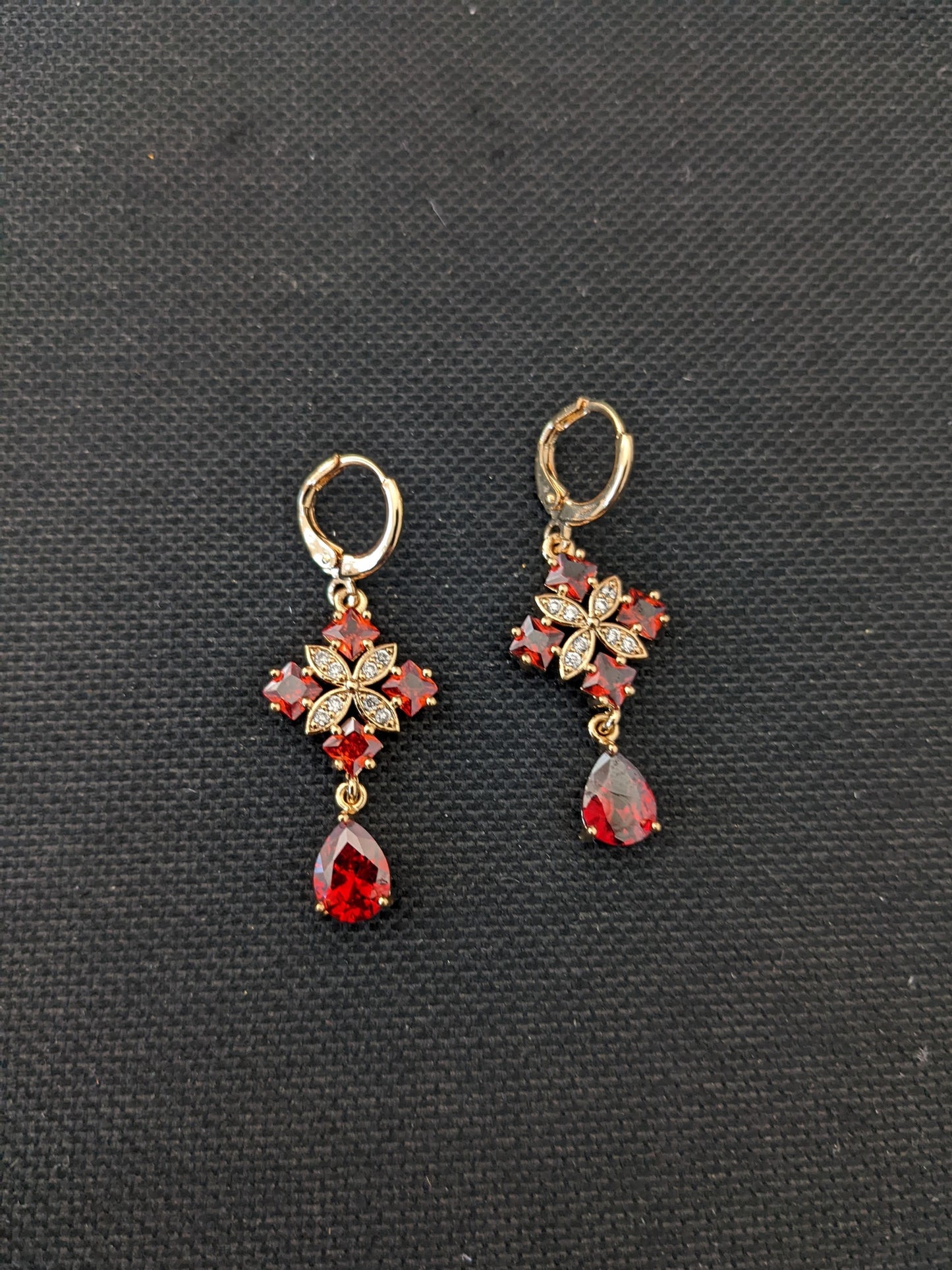 Diamond Flower design CZ stone ring style drop earrings