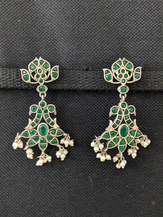 German Silver Dual Peacock CZ Earrings - Simpliful