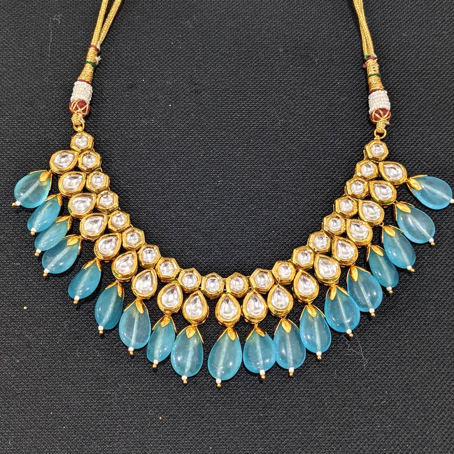 Light blue bead Kundan Choker necklace Combo Set