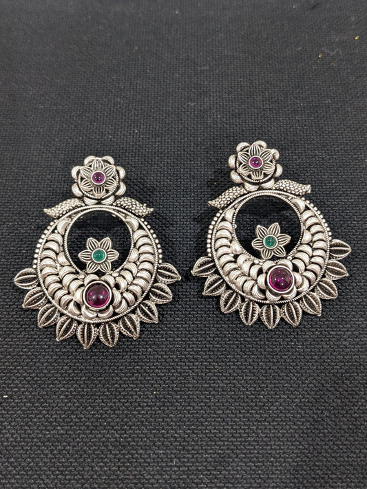 Bright silver matte plated Chandbali Earrings - Design 6