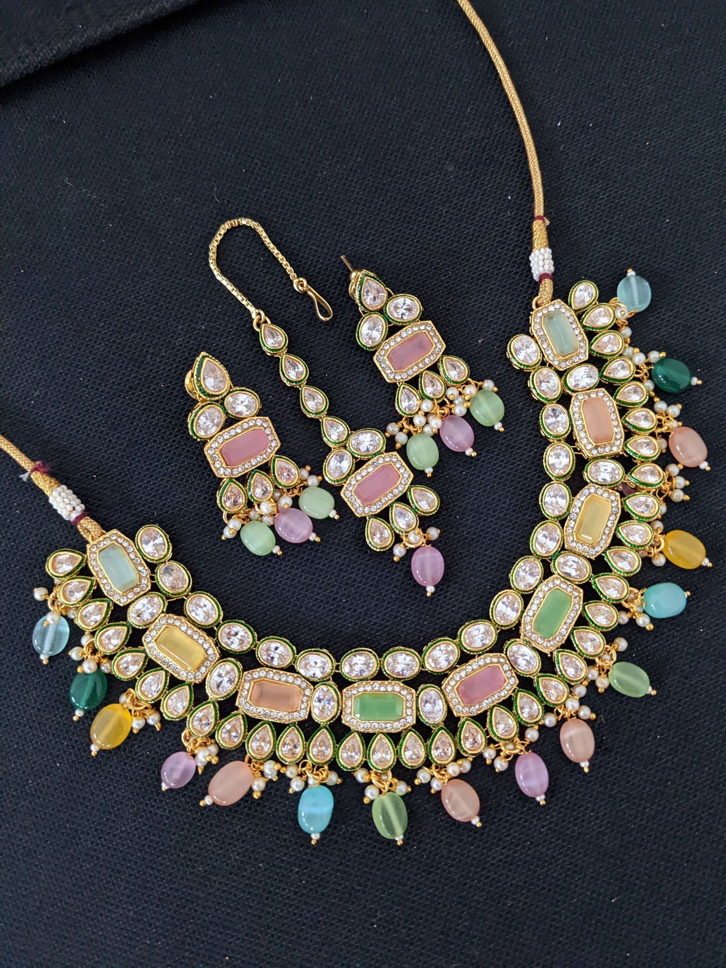 Multi color Statement Choker Necklace Set