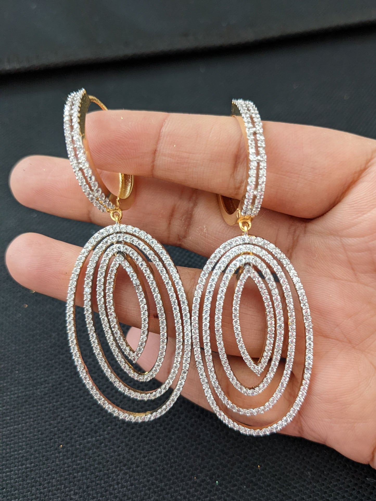 Multiple oval linked Ring style long CZ Earrings