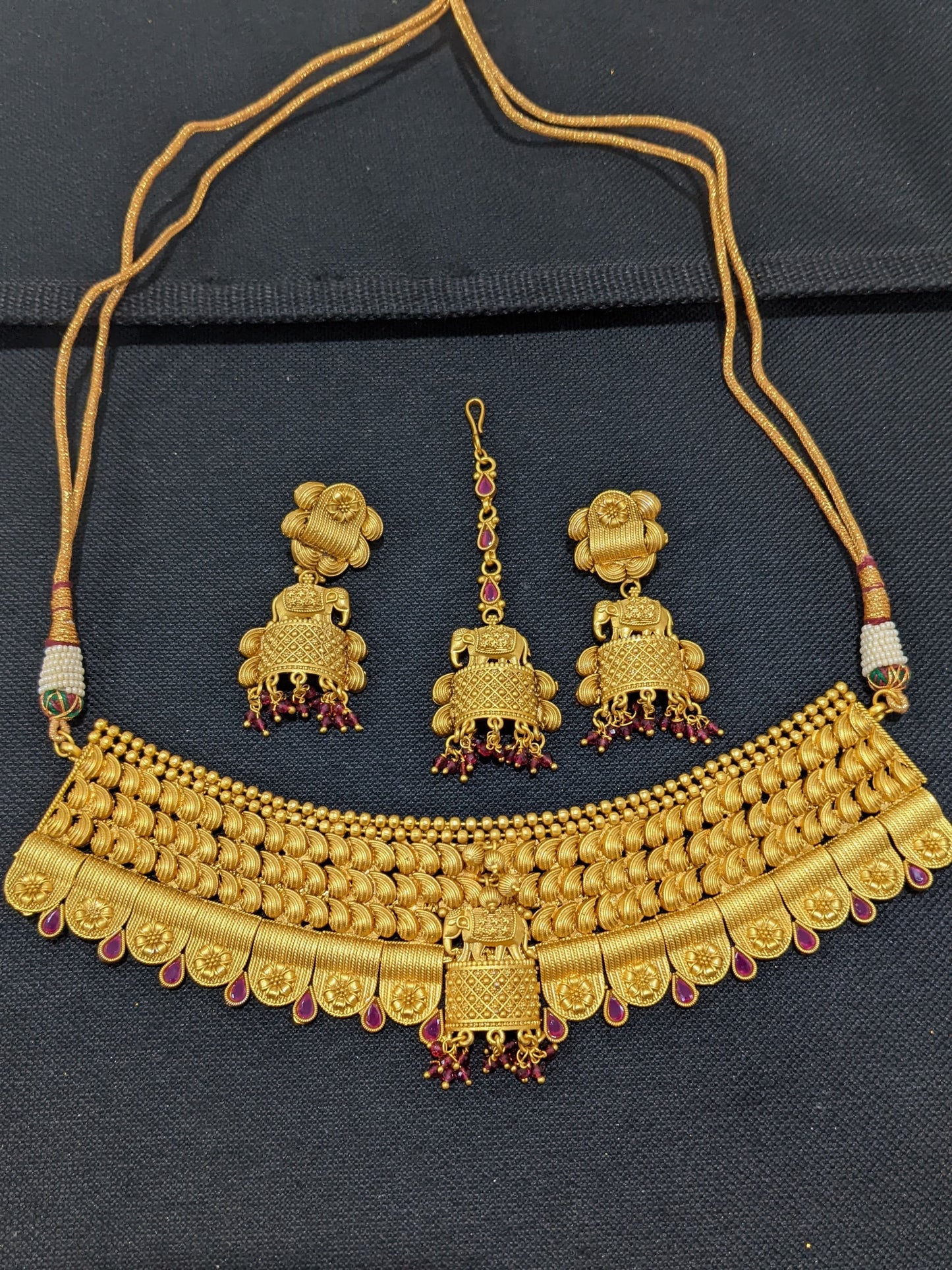 Elephant design Rajwadi polish Broad Choker Necklace and Earrings set