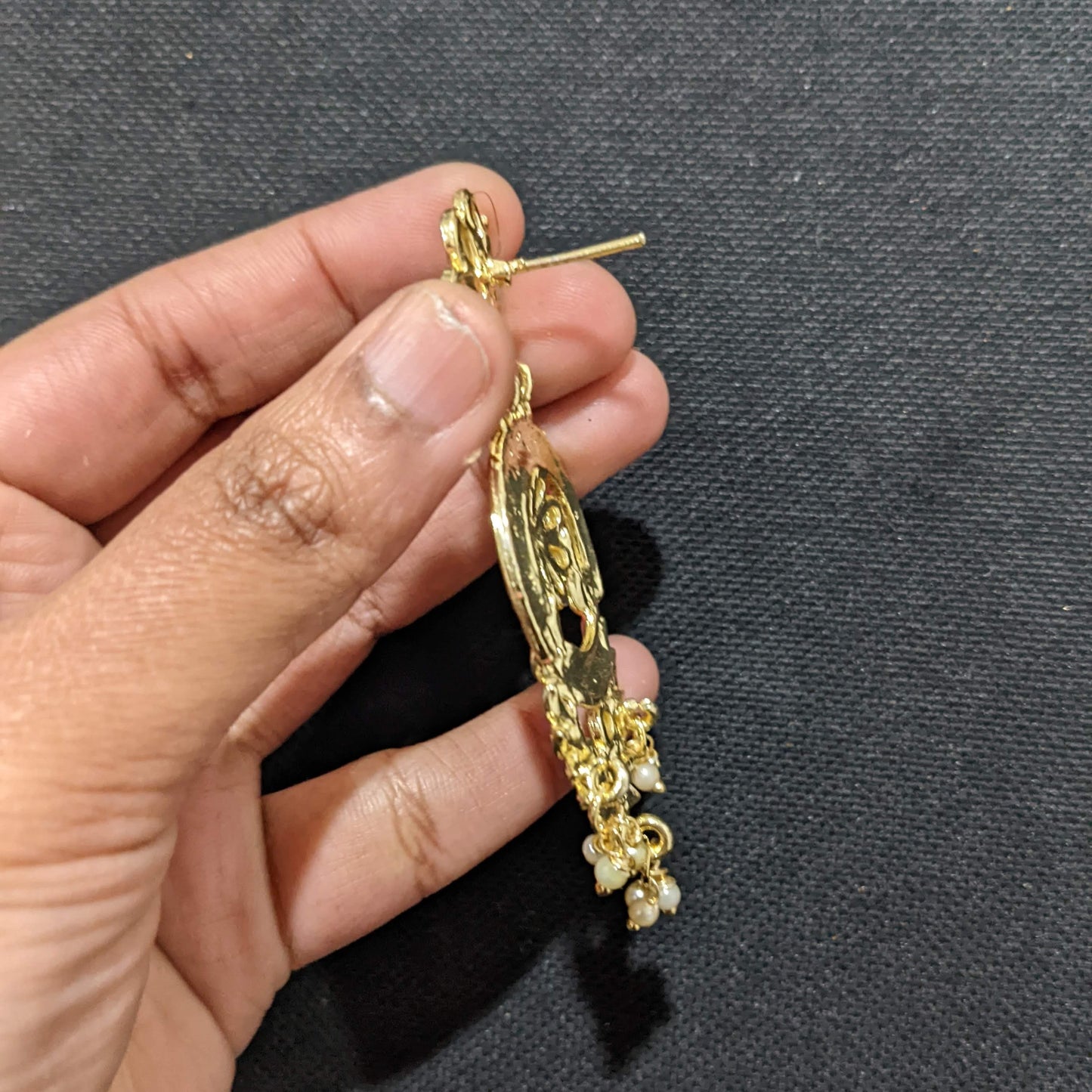 Flower Leaf design Glass Kundan Earrings