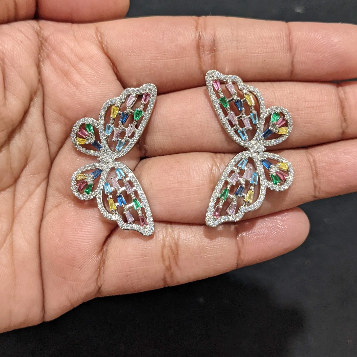 Large Butterfly design CZ Stud Earrings