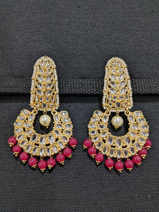 Bead dangle Glass Kundan Chandbali Earrings