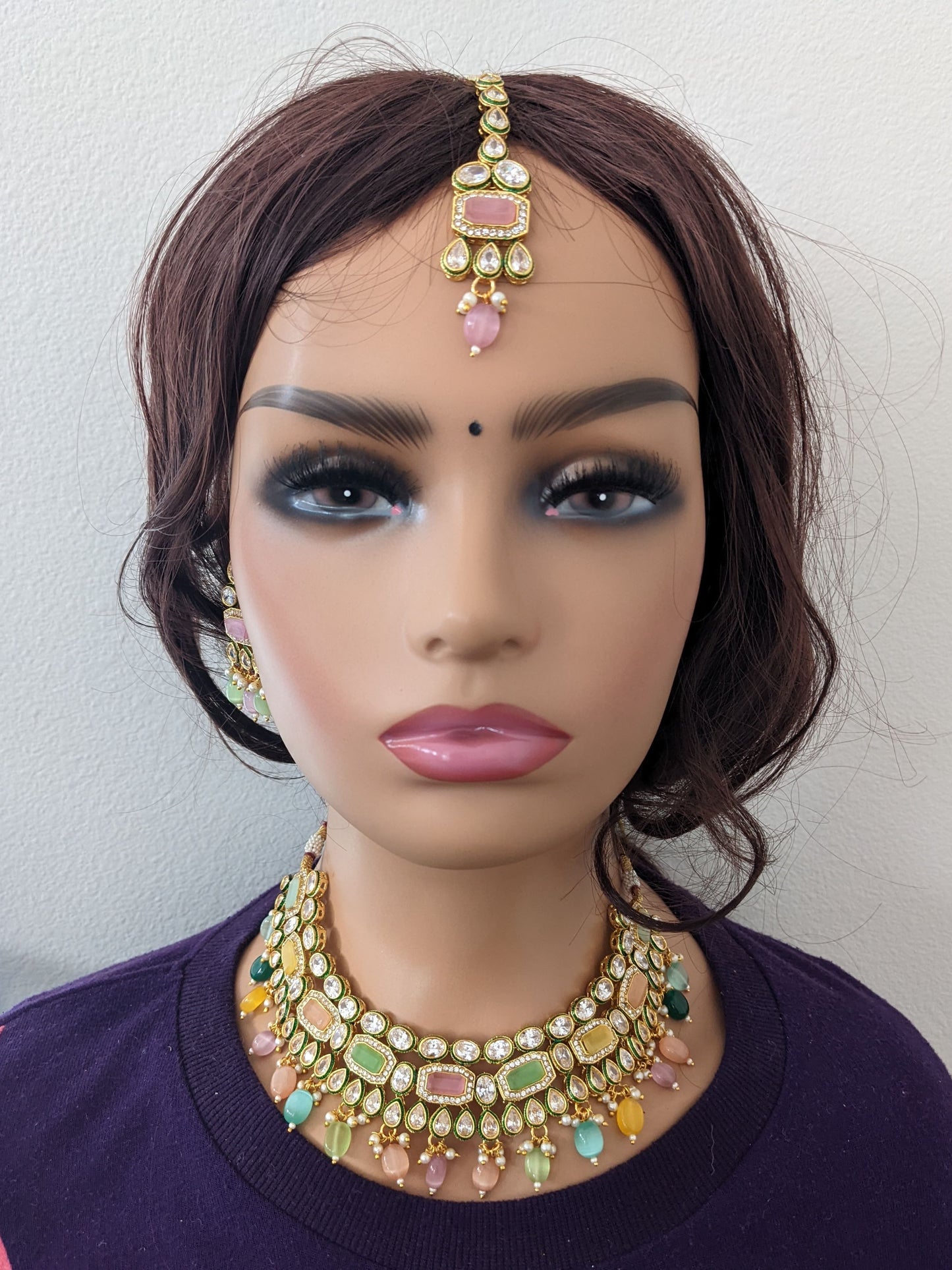 Multi color Statement Choker Necklace Set