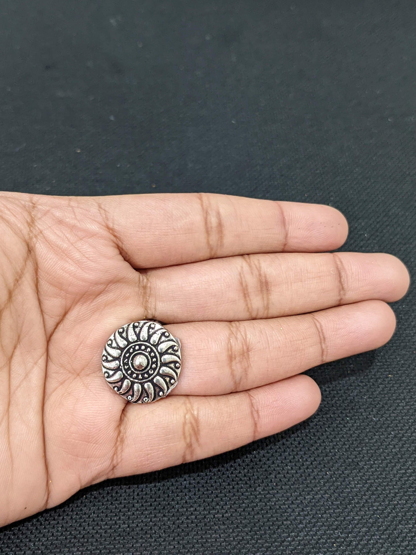 Oxidized Silver Mango Round design Adjustable Finger ring