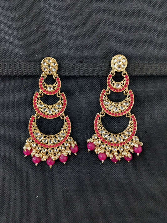 Glass Kundan Bead dangle Long Earrings