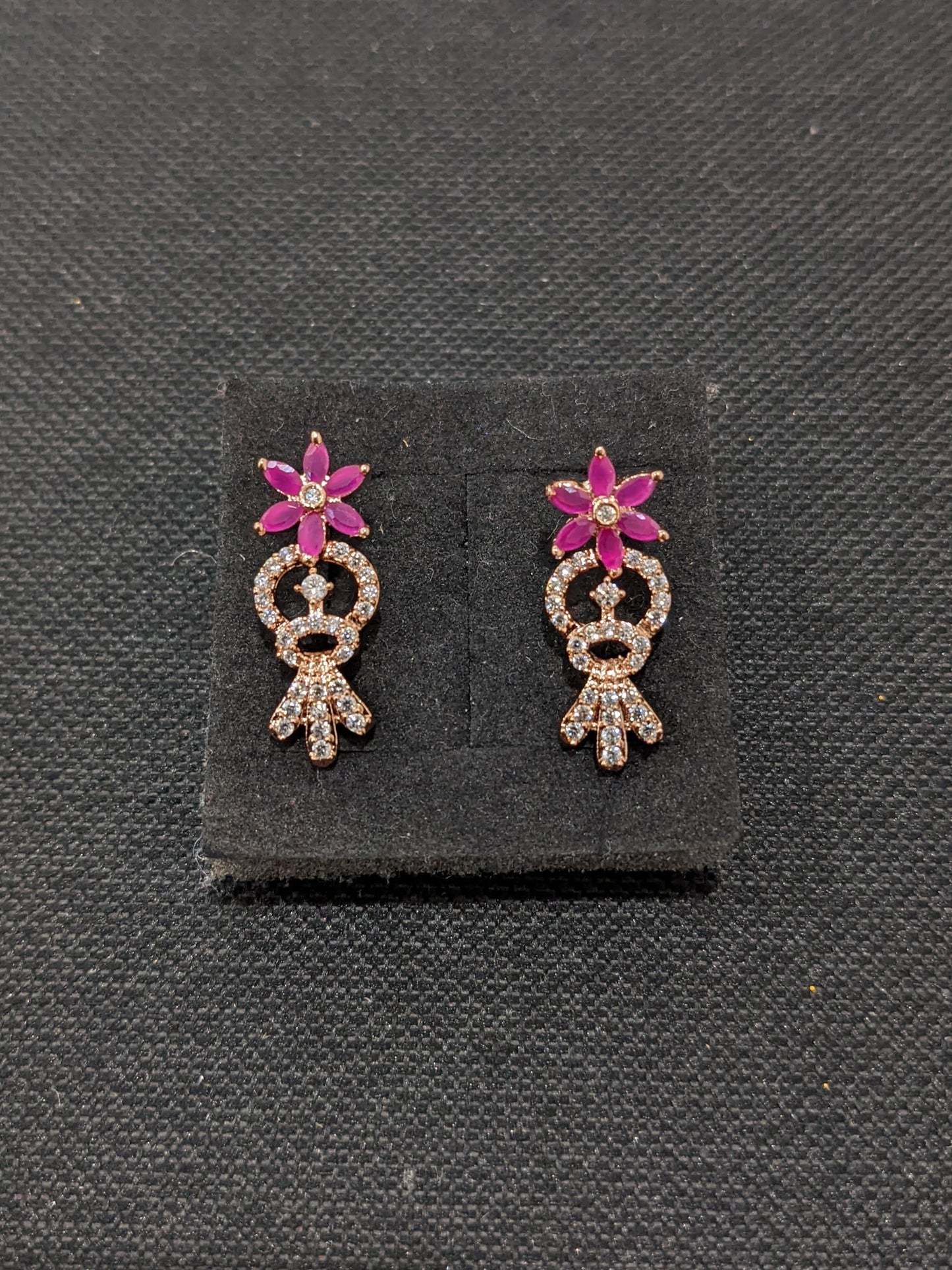 Flower design Rose gold plated CZ Earrings