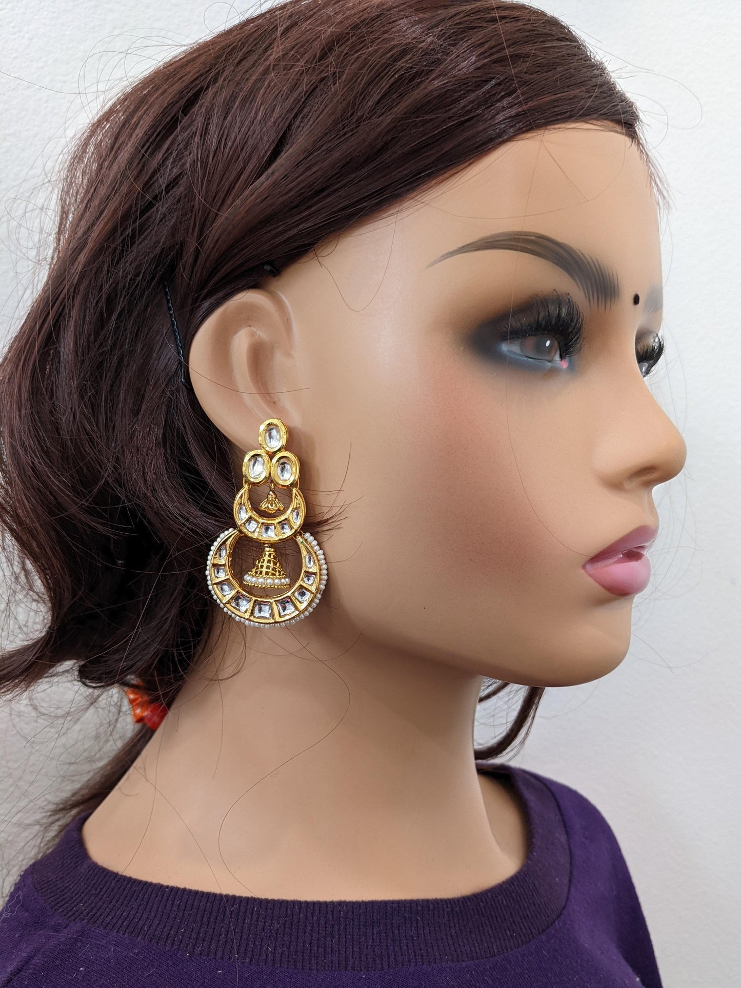 Double Chandbali Kundan Party wear Earring