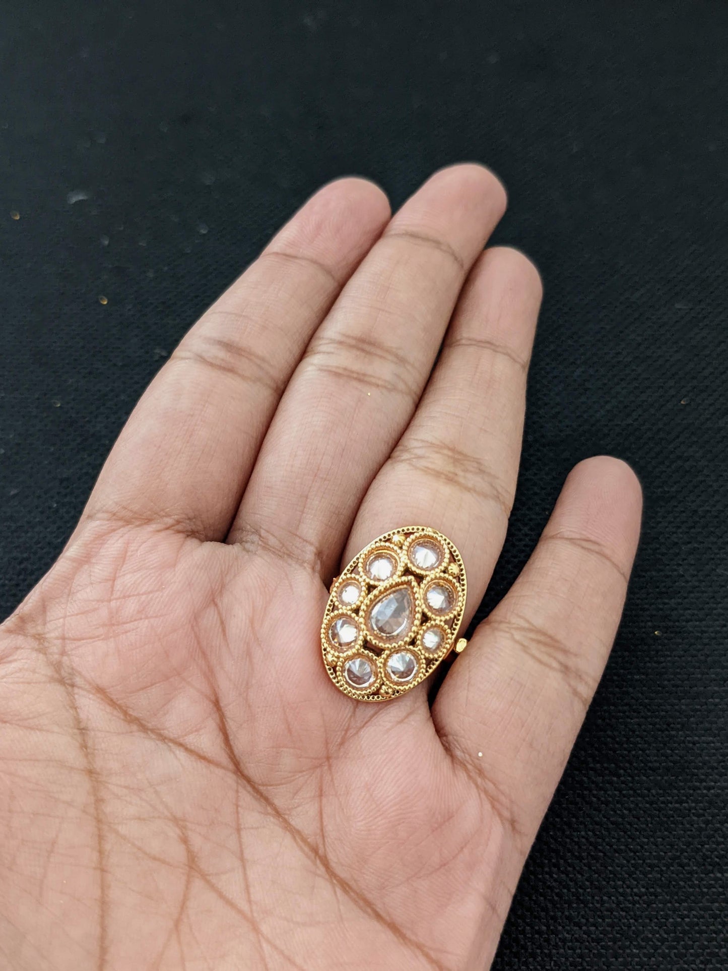 Oval design Polki stone Gold plated adjustable Finger rings