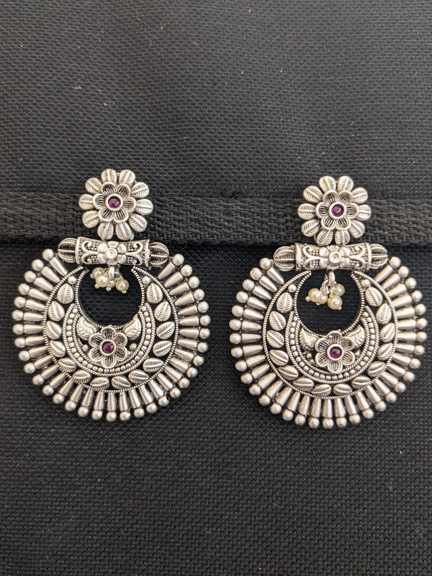 Bright silver matte plated Chandbali Earrings - Design 2
