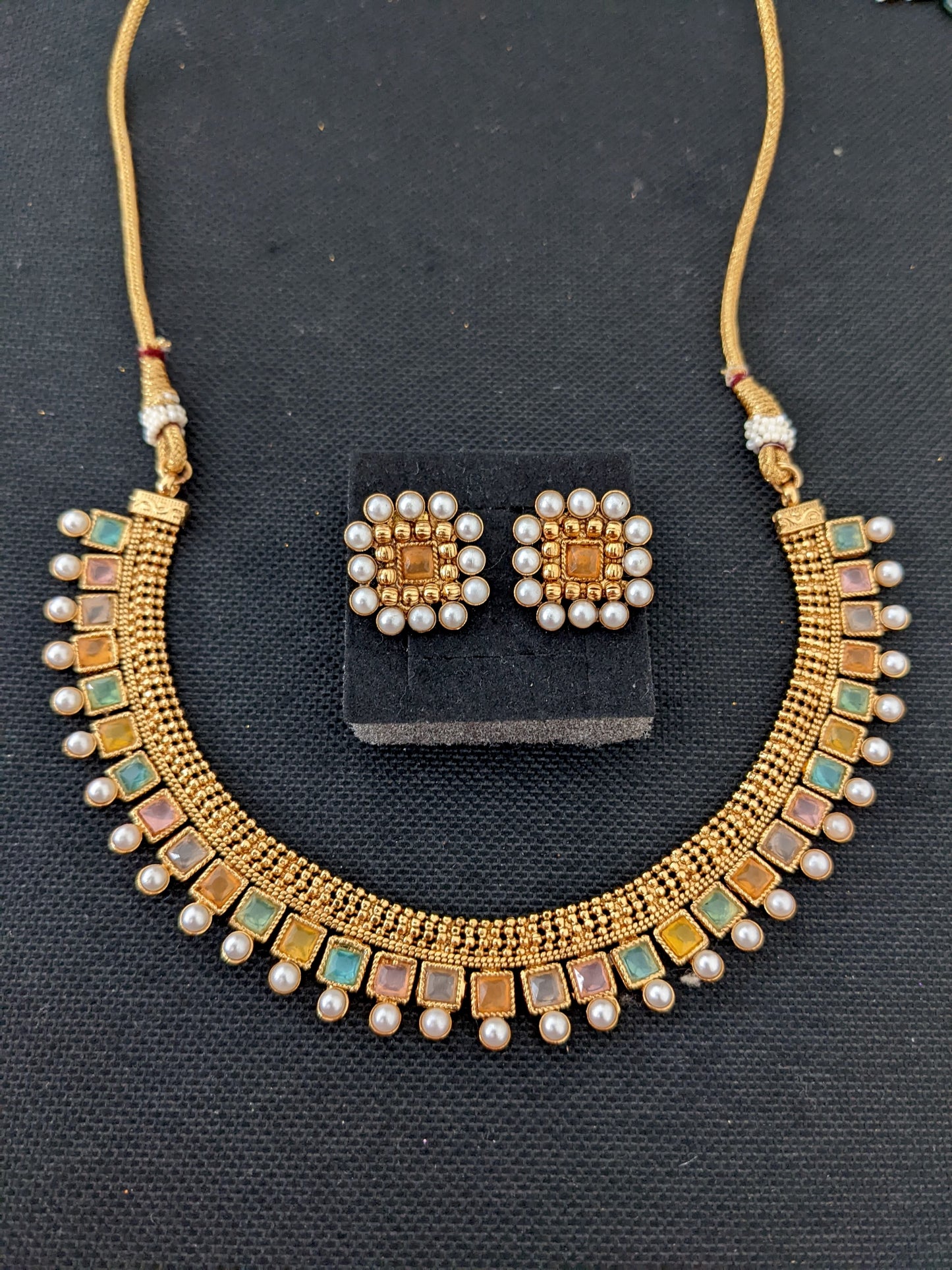 Square design Polki Choker Necklace and Earrings set