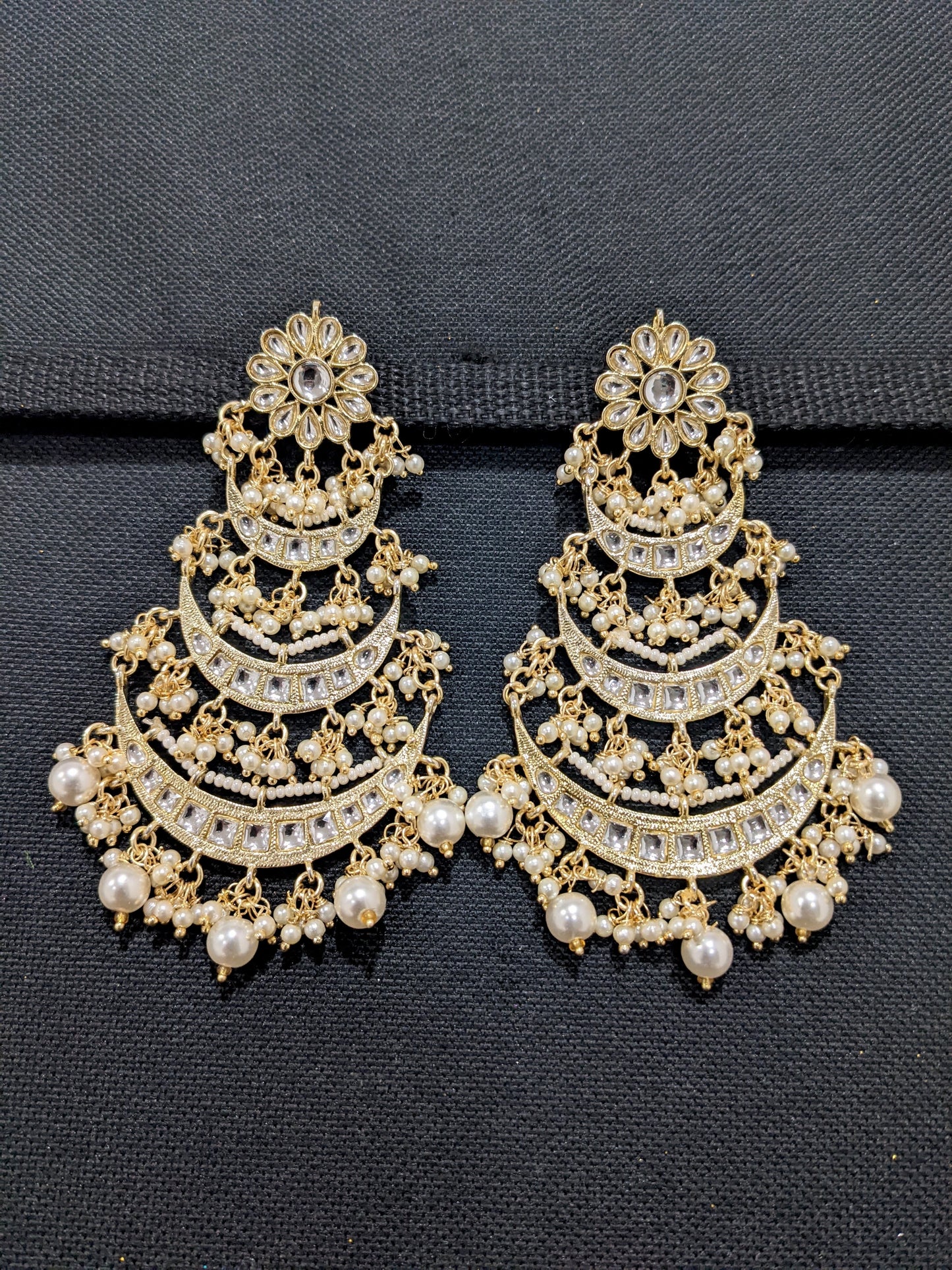 Glass Kundan stone multi Arc long Designer Earrings