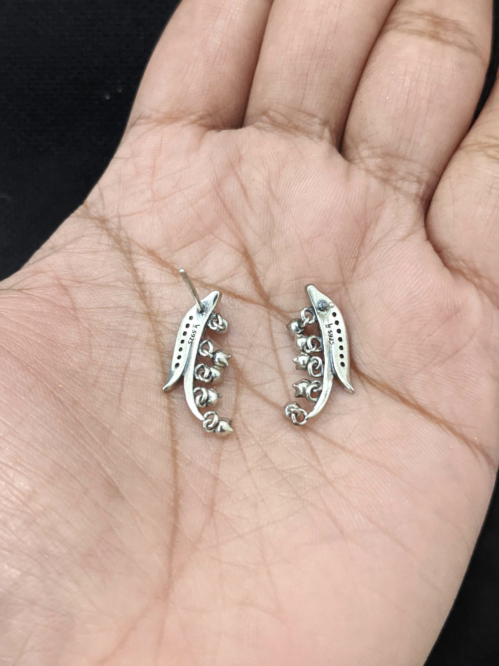 Sterling silver flower bud dangling leafy Earrings - Simpliful
