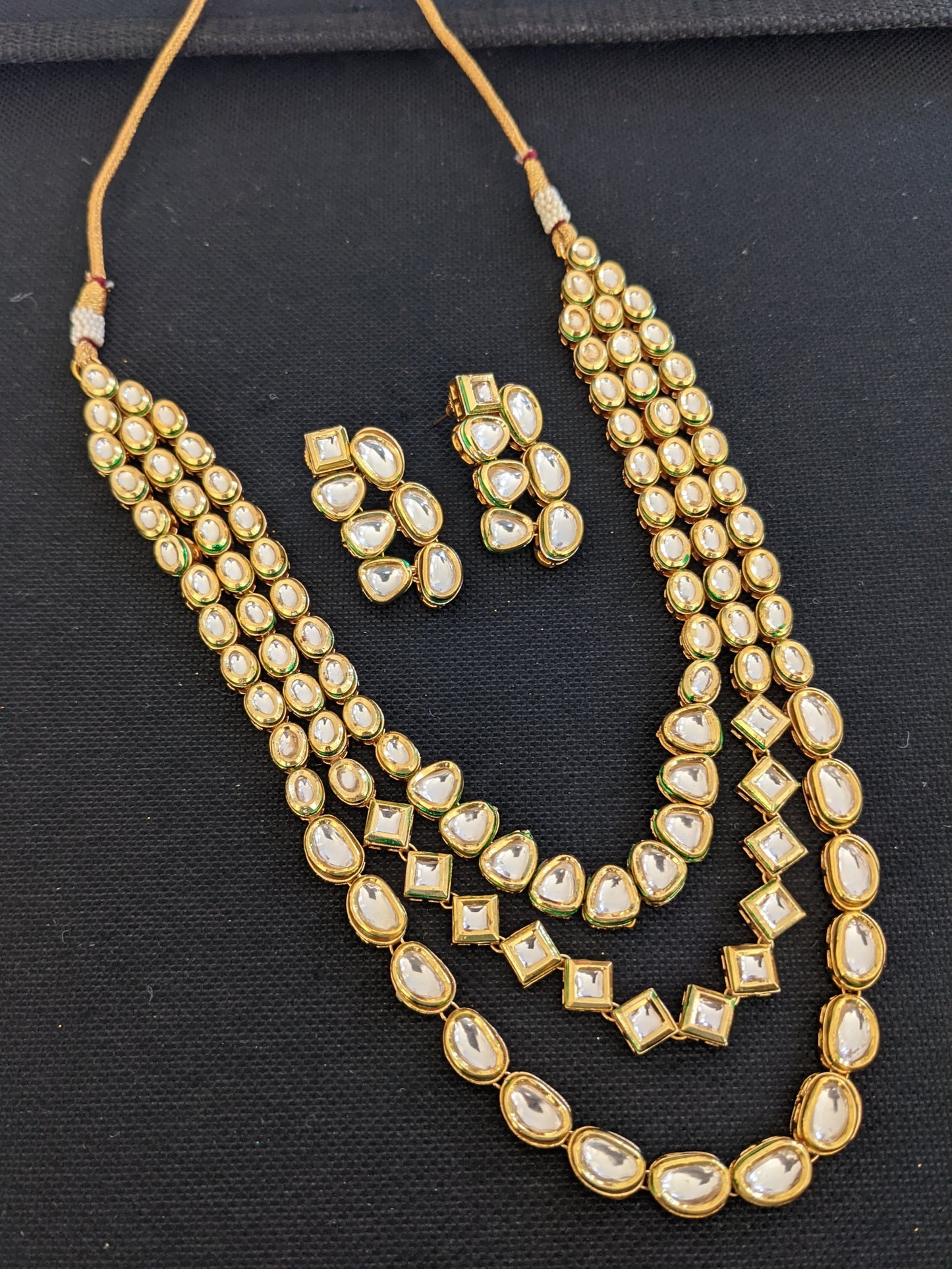 Triple Line Kundan Choker Necklace and Earrings set