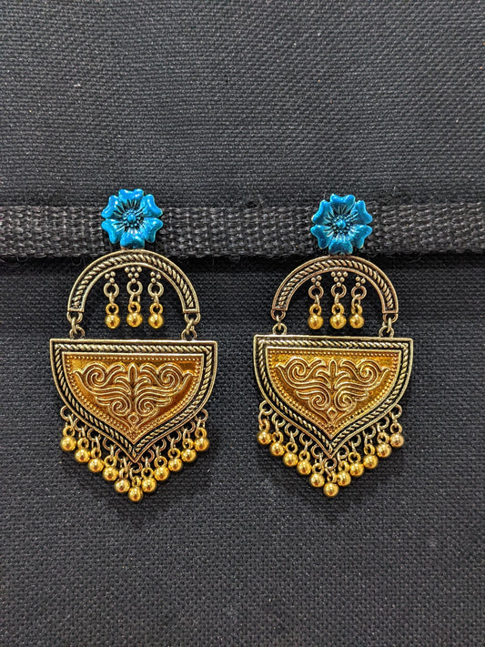 Antique gold matte meenakari work Flower designer earrings