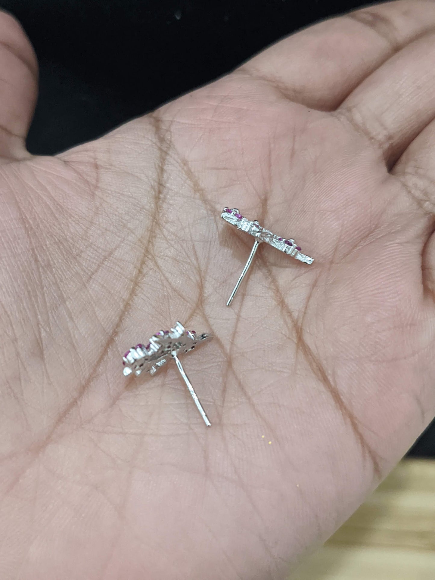 Sterling silver Pink CZ Flower stud Earrings