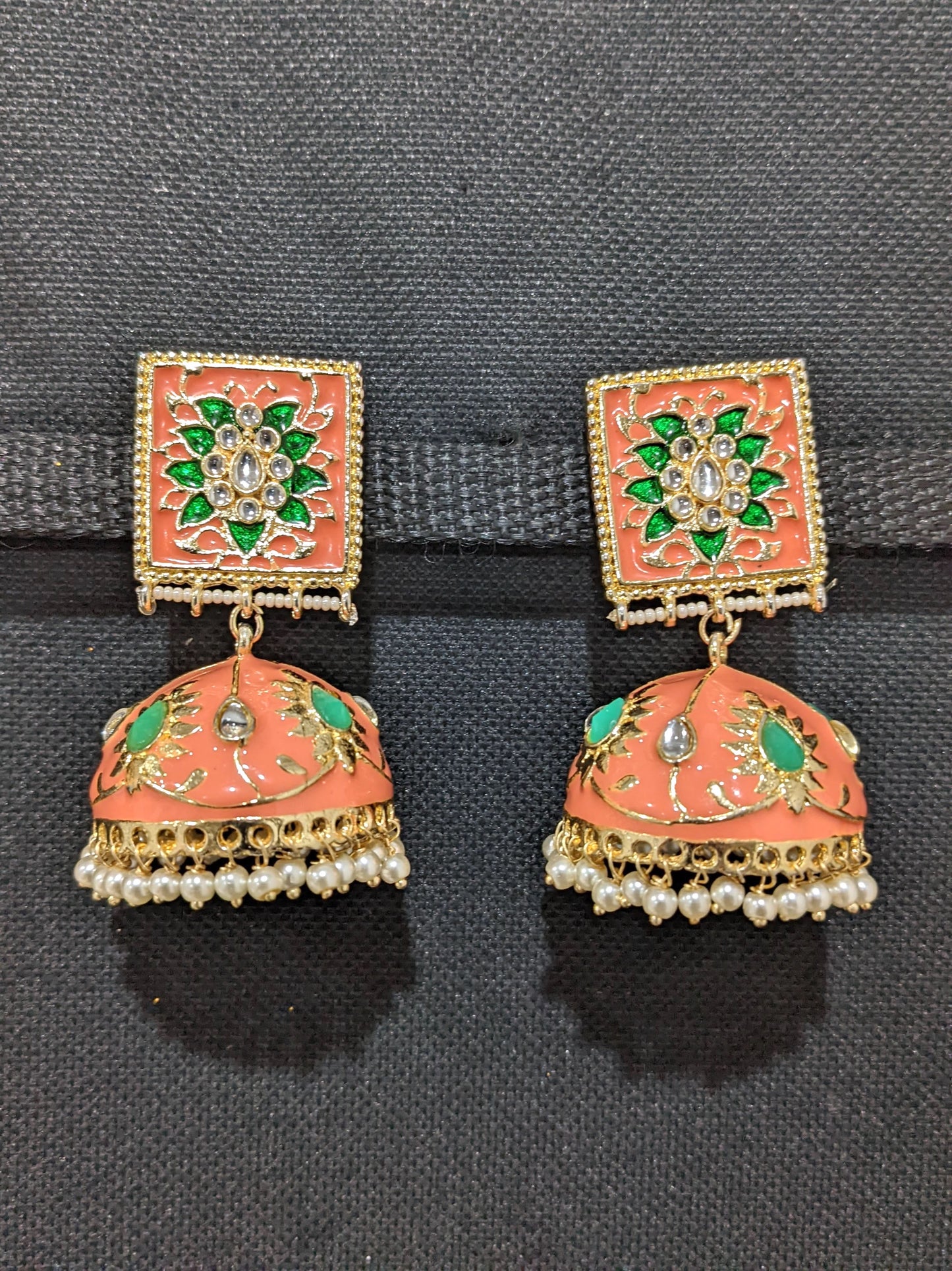 Colorful enamel jhumka earrings