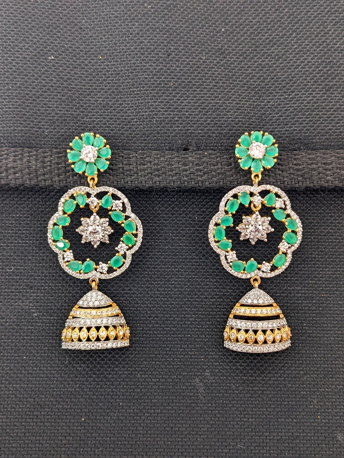 Green White CZ Designer Long earrings