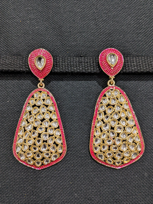 Curved  Rhombus Kundan Enamel Earrings