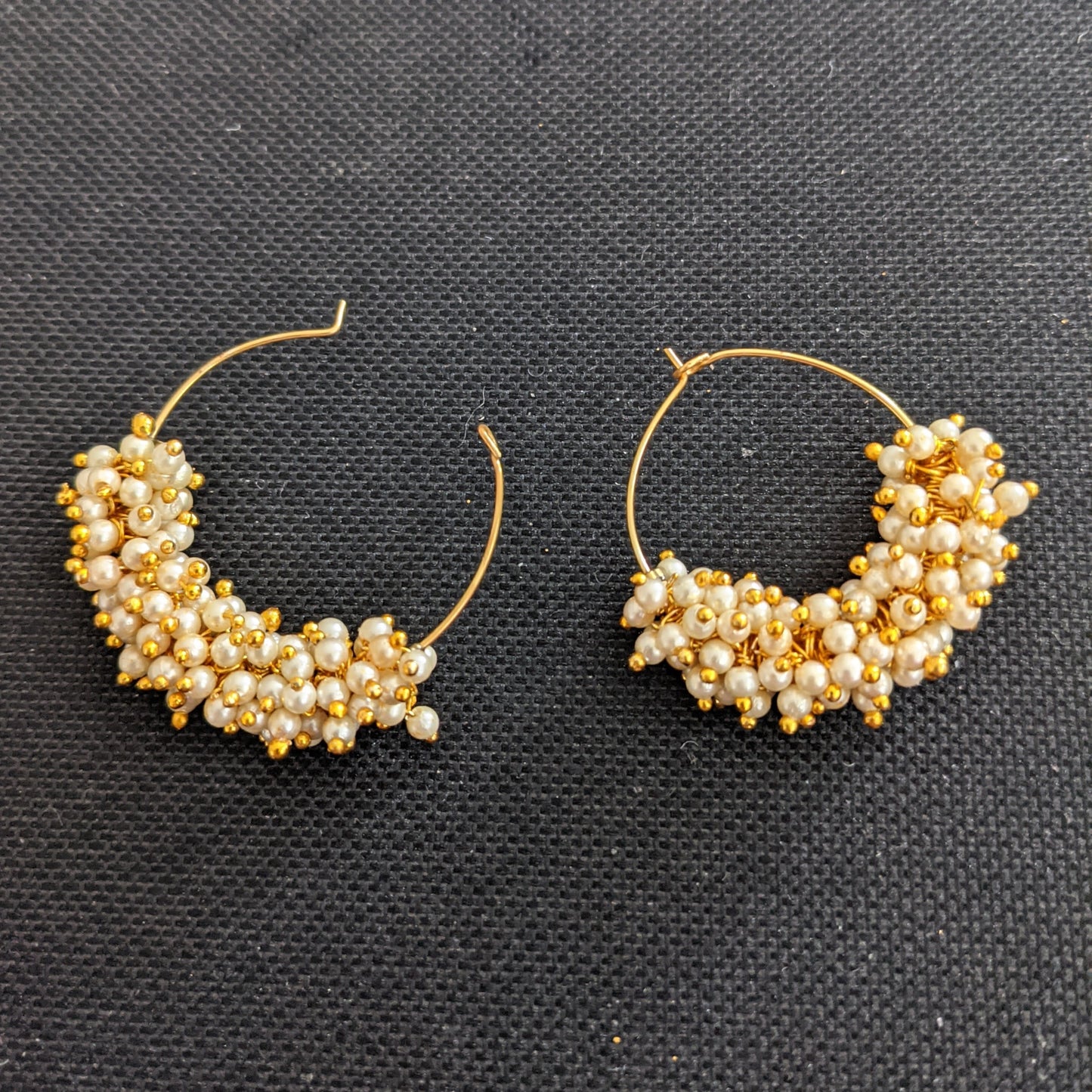 Pearl cluster bali hoop earrings