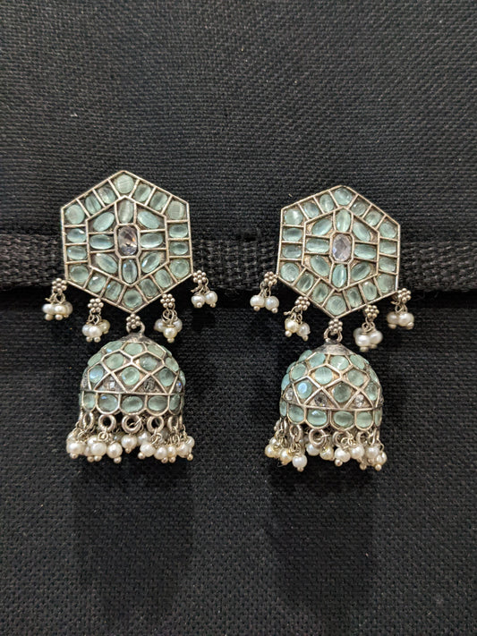 German Silver Rhombus Stud Jhumka Earrings