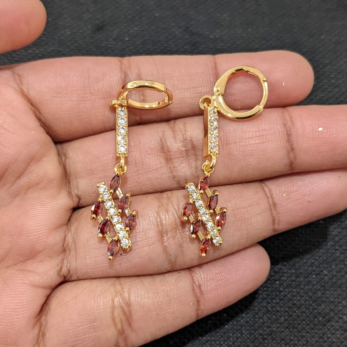 Slanted Diamond design CZ stone ring style drop earrings