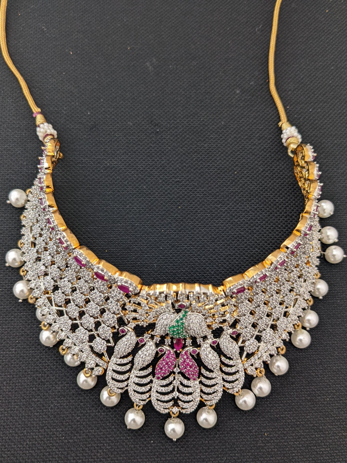 Peacock design Statement CZ choker necklace earrings set