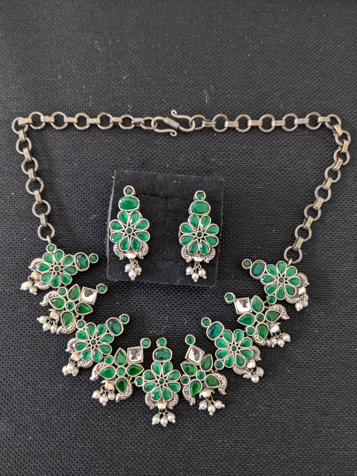 Oxidized Silver CZ stone Simple Choker set