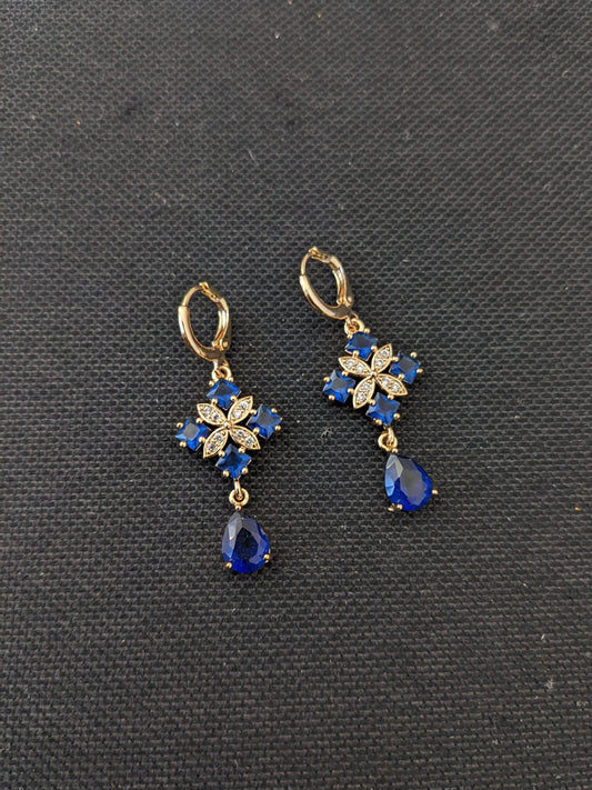 Diamond Flower design CZ stone ring style drop earrings - Simpliful